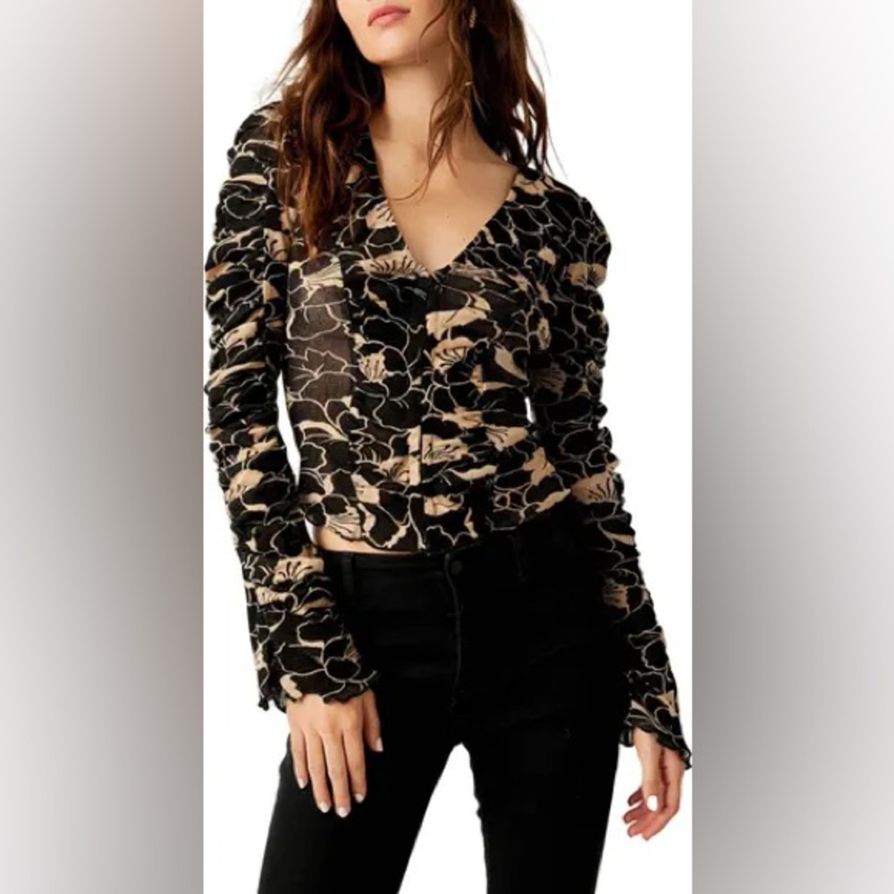 Free People - Through the Meadow Ruched Mesh Top